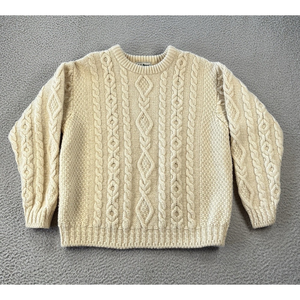 Vintage LL Bean Fisherman Sweater Womens Large‎ Cable Knit Wool Made In Ireland